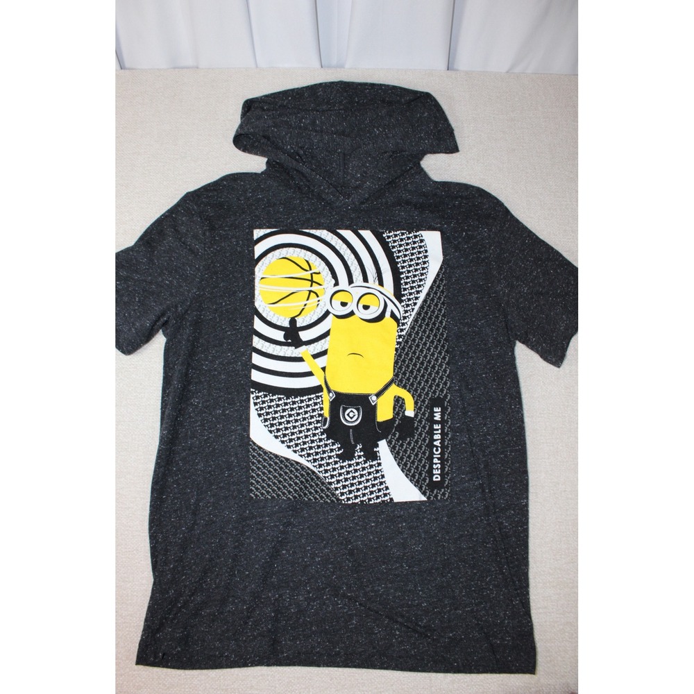 Despicable Me Minion Basketball Short Sleeve Hoodie Shirt Charcoal Gray Medium
